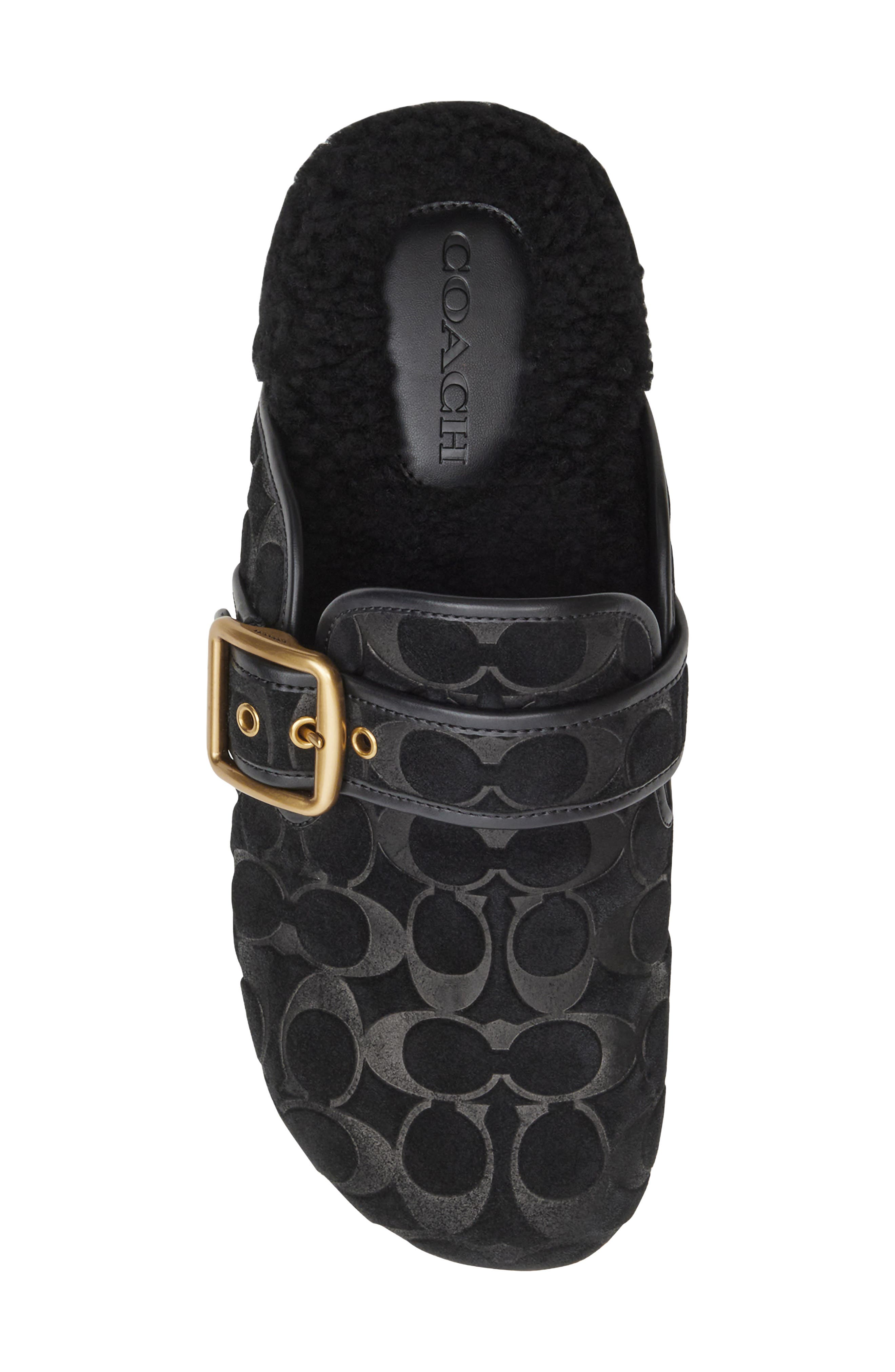 Archival Buckle Embossed Suede Clog, Alternate, color, BLACK