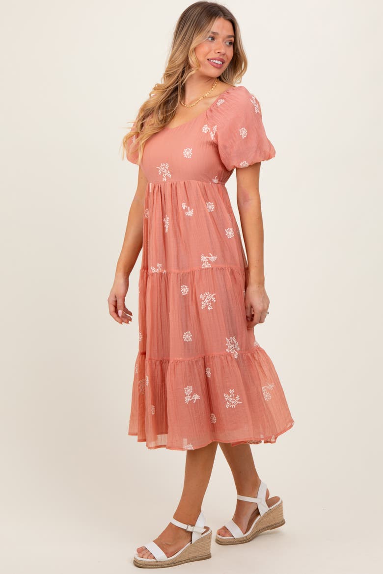 Floral Embroidered Chiffon Midi Dress, Alternate, color, Light Pink