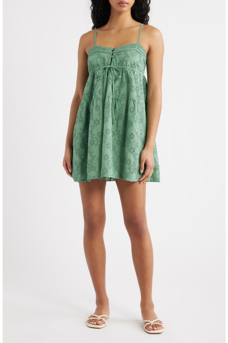 Amore Cotton Broderie Minidress, Main, color, GREEN