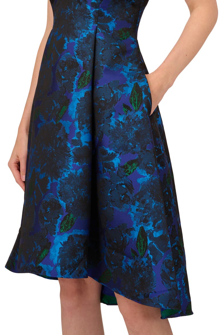 Floral Jacquard High-Low Fit & Flare Dress, Alternate, color, BLUE MULTI