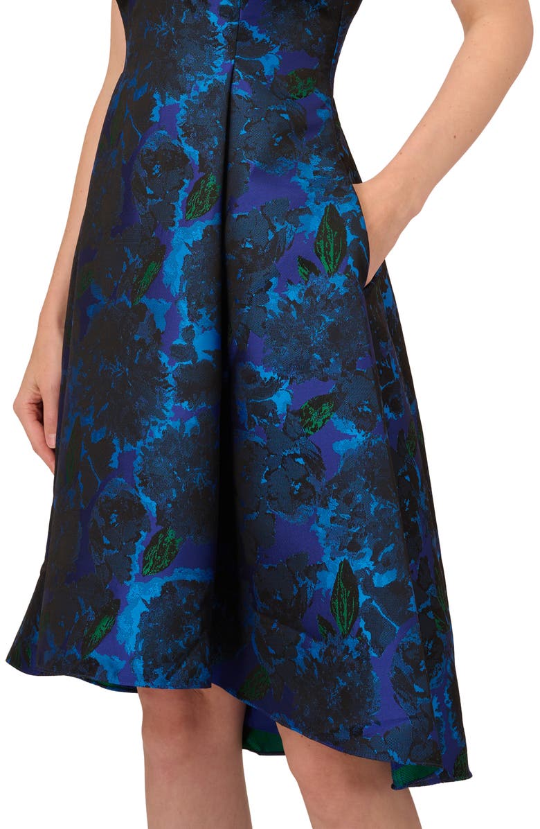 Floral Jacquard High-Low Fit & Flare Dress