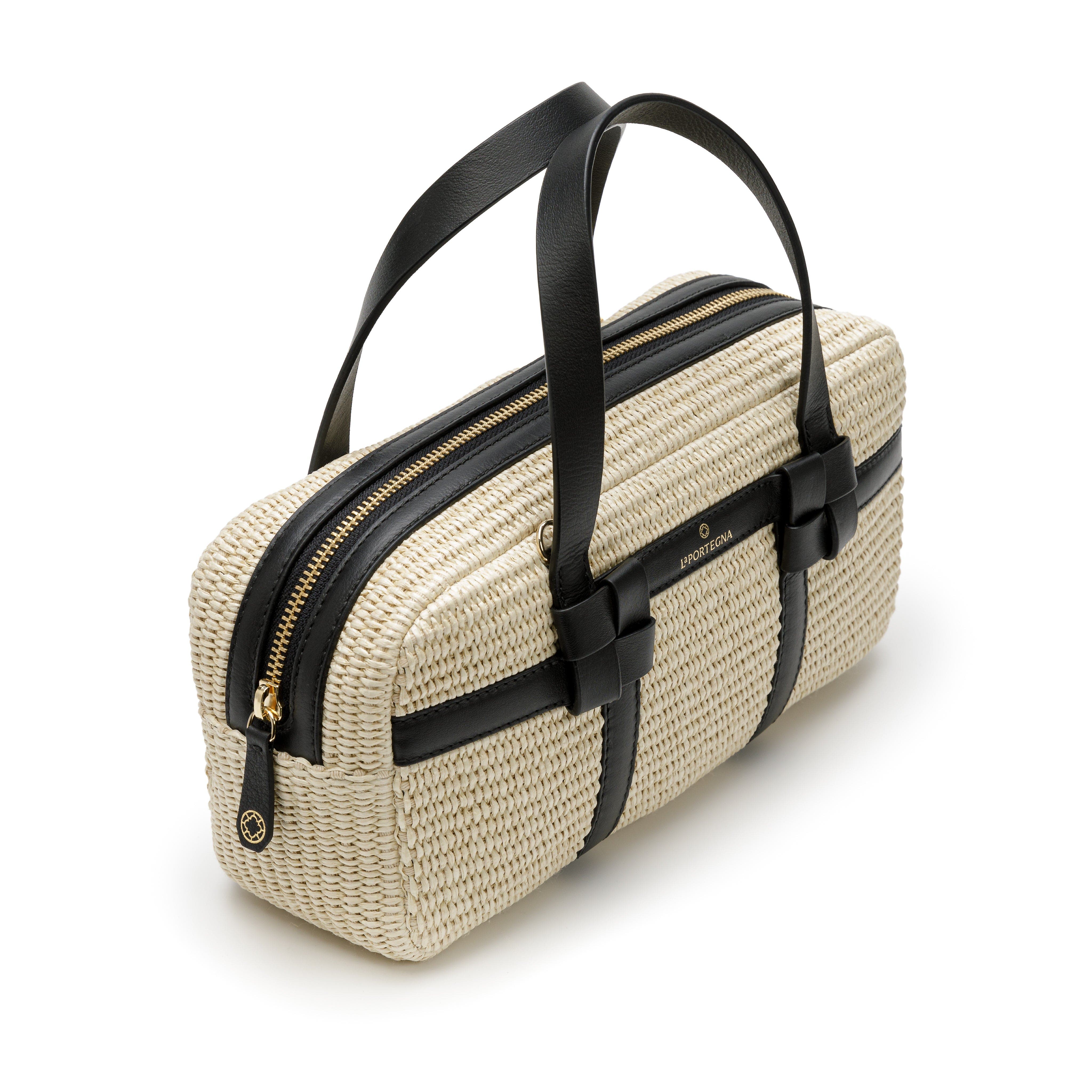 LA PORTEGNA Bibi Jute Bag With Shoulder Strap And Iconic Knots, Alternate, color, White