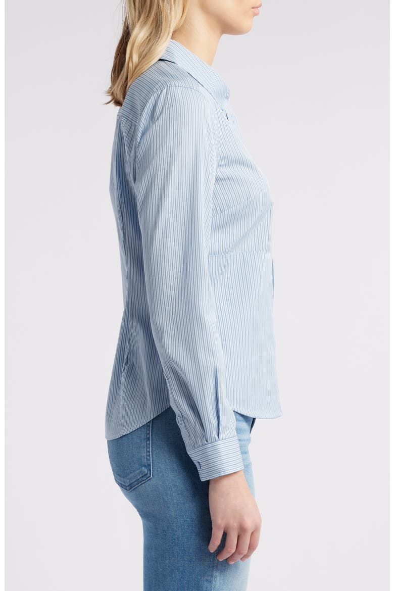 Stripe Cotton Blend Button-Down Shirt, Alternate, color, LIGHT BLUE / NAVY