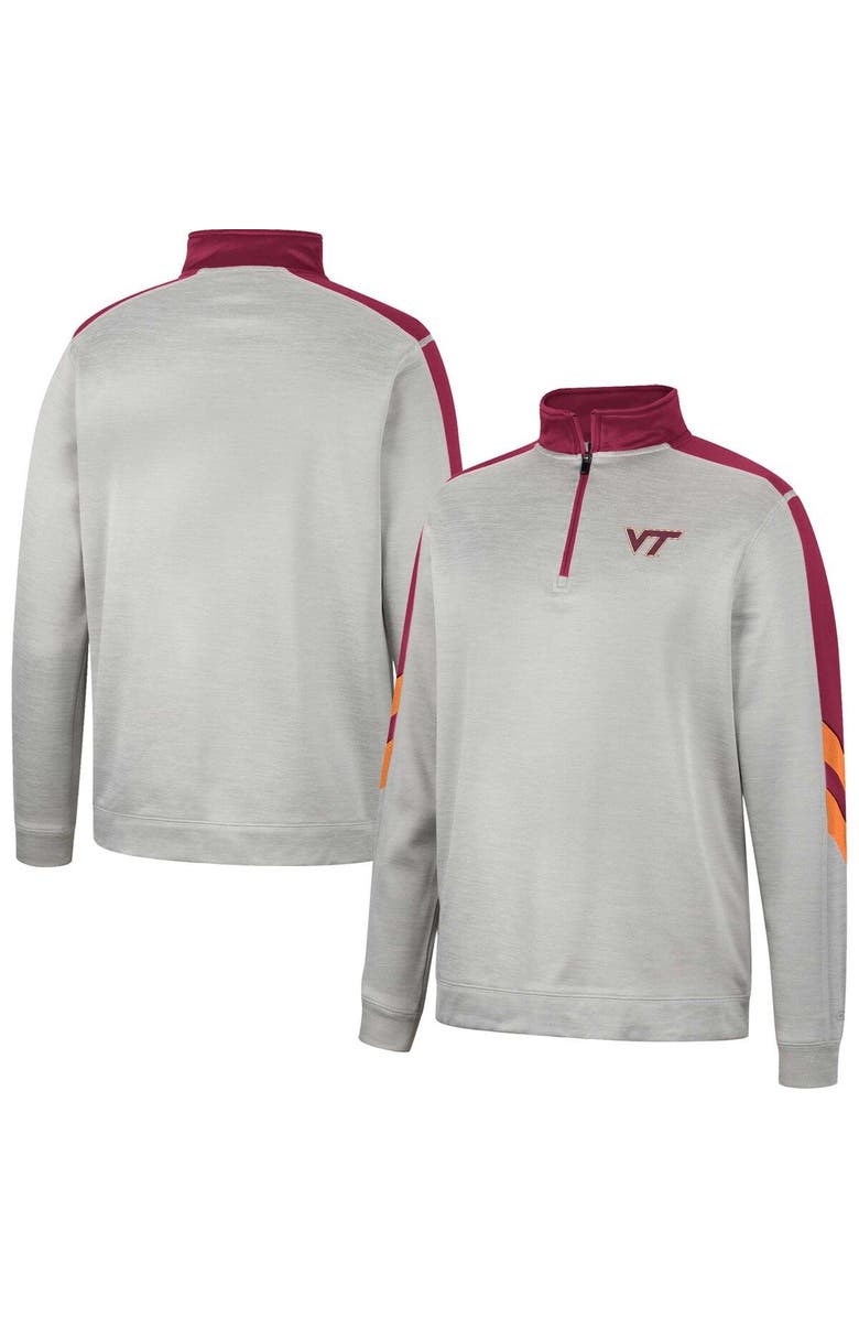 COLOSSEUM Men's Colosseum Gray/Maroon Virginia Tech Hokies Bushwood Fleece Quarter-Zip Jacket, Main, color, 