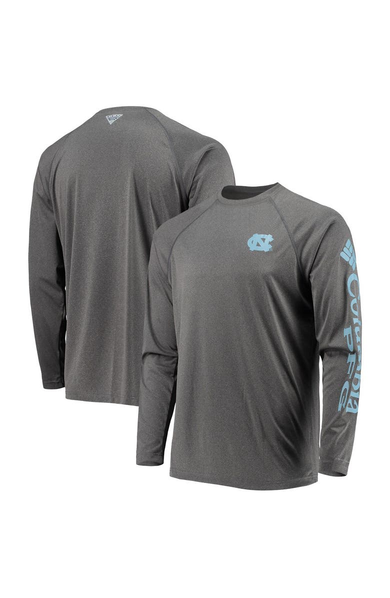 Columbia Men's Columbia Heather Charcoal North Carolina Tar Heels Terminal Tackle Omni-Shade Raglan Long Sleeve T-Shirt, Main, color, 