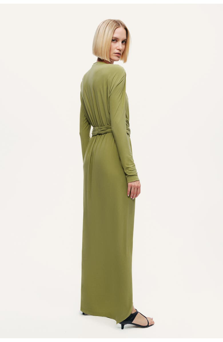 Nocturne Deep Plunge Belted Jersey Maxi Dress, Alternate, color, Olive Green