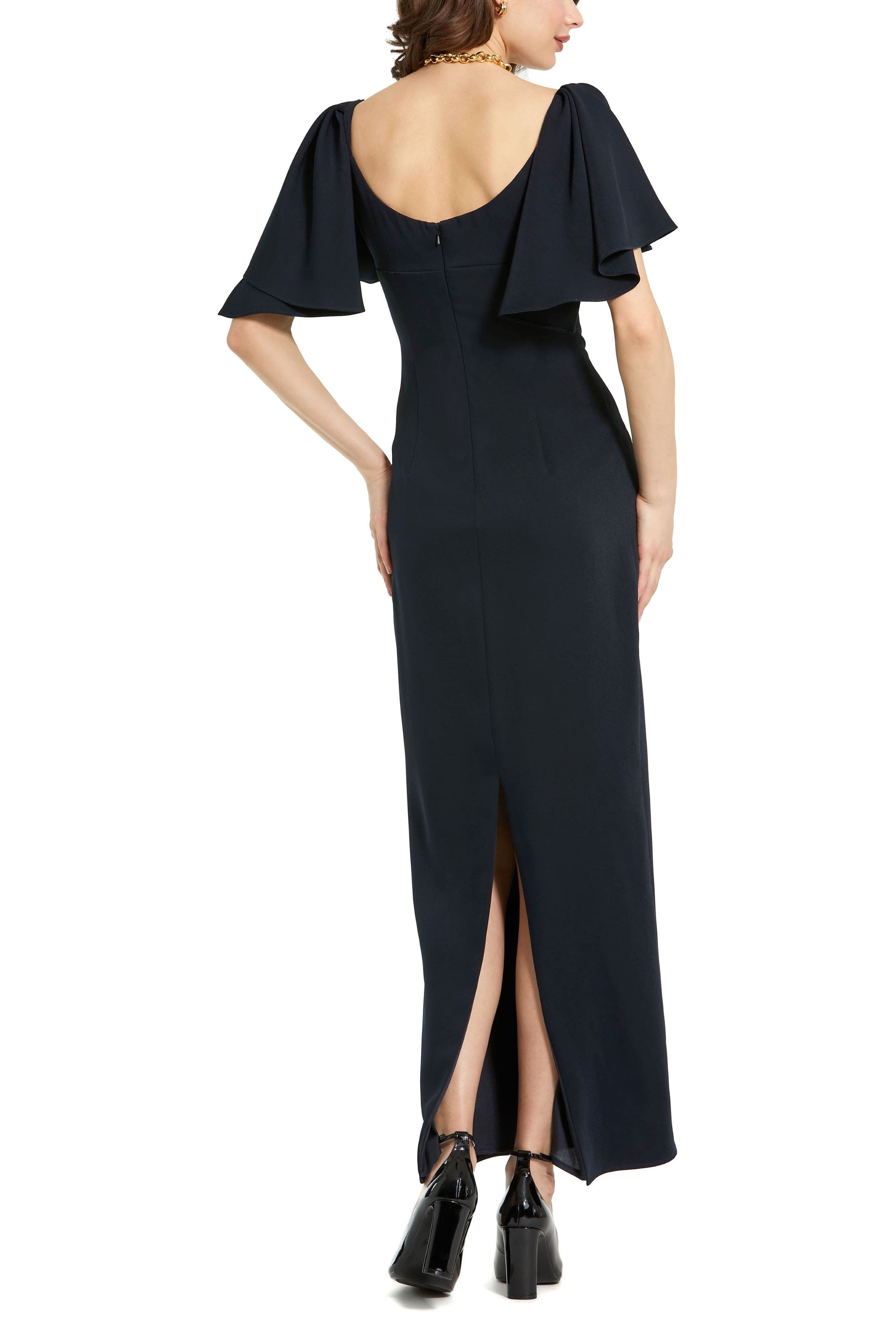 Crepe Fitted Gown With Short Ruffle Sleeves - image 2