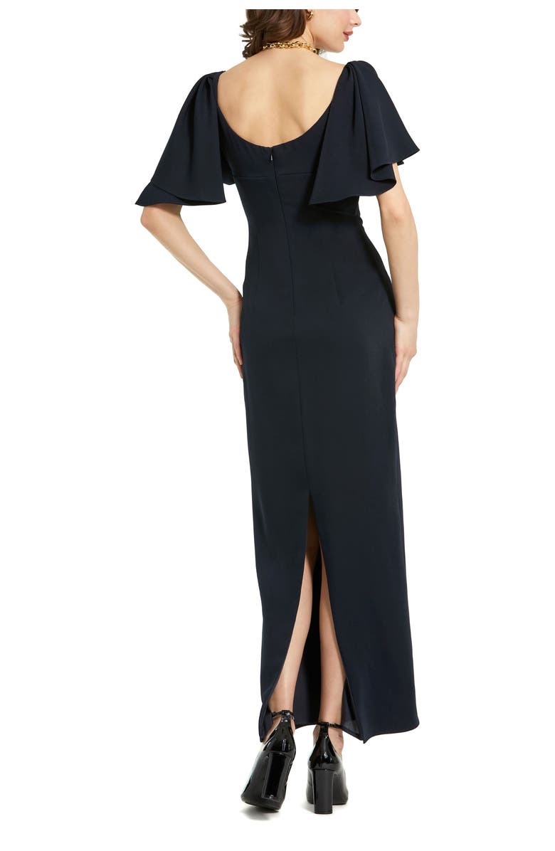 Mac Duggal Crepe Fitted Gown With Short Ruffle Sleeves, Alternate, color, Navy