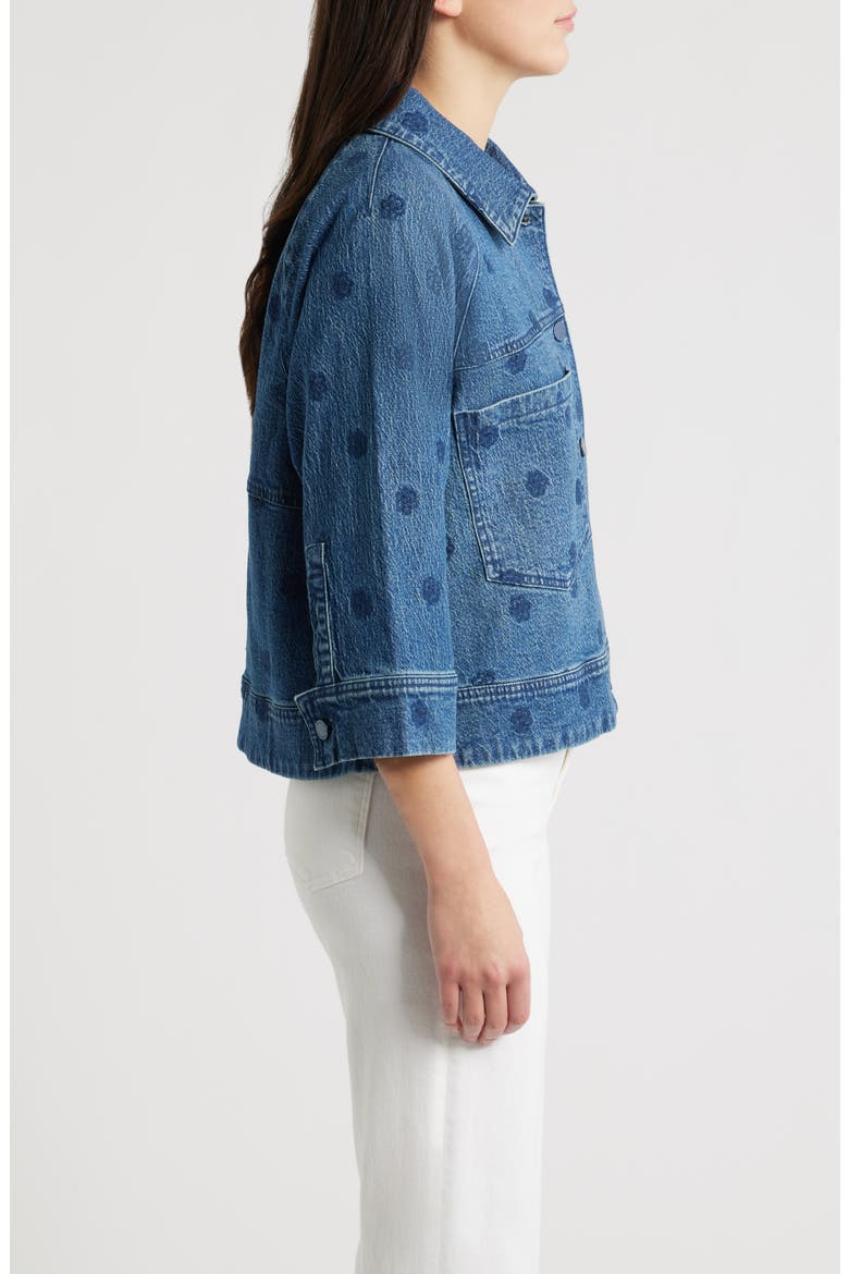 Floral Embroidered Swing Denim Jacket, Alternate, color, BLUE