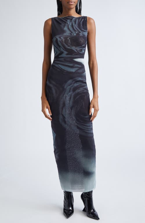 Jean Paul Gaultier Blurry Roses Print Mesh Dress in Black/Grey/White  product