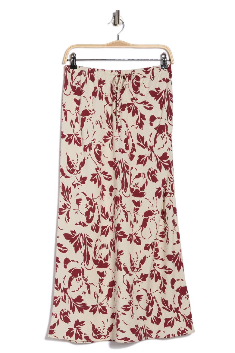 Drawstring Maxi Skirt, Alternate, color, IVORY- BURGUNDY BOWIE ABSTRACT