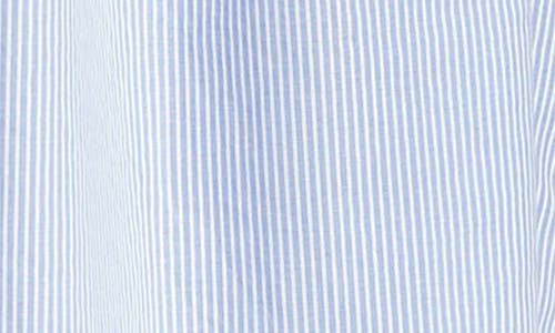 Wayf Adelina Stripe Shirred Cotton Midi Dress In Blue-ivory Stripe