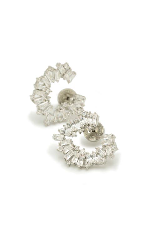Crescent Baguette Cubic Zirconia Stud Earrings