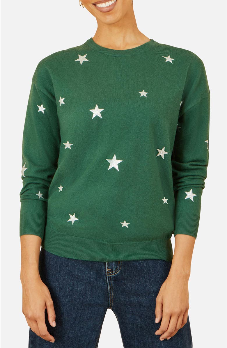 Yumi Foil Star Print Relaxed Fit Sweater, Alternate, color, Green
