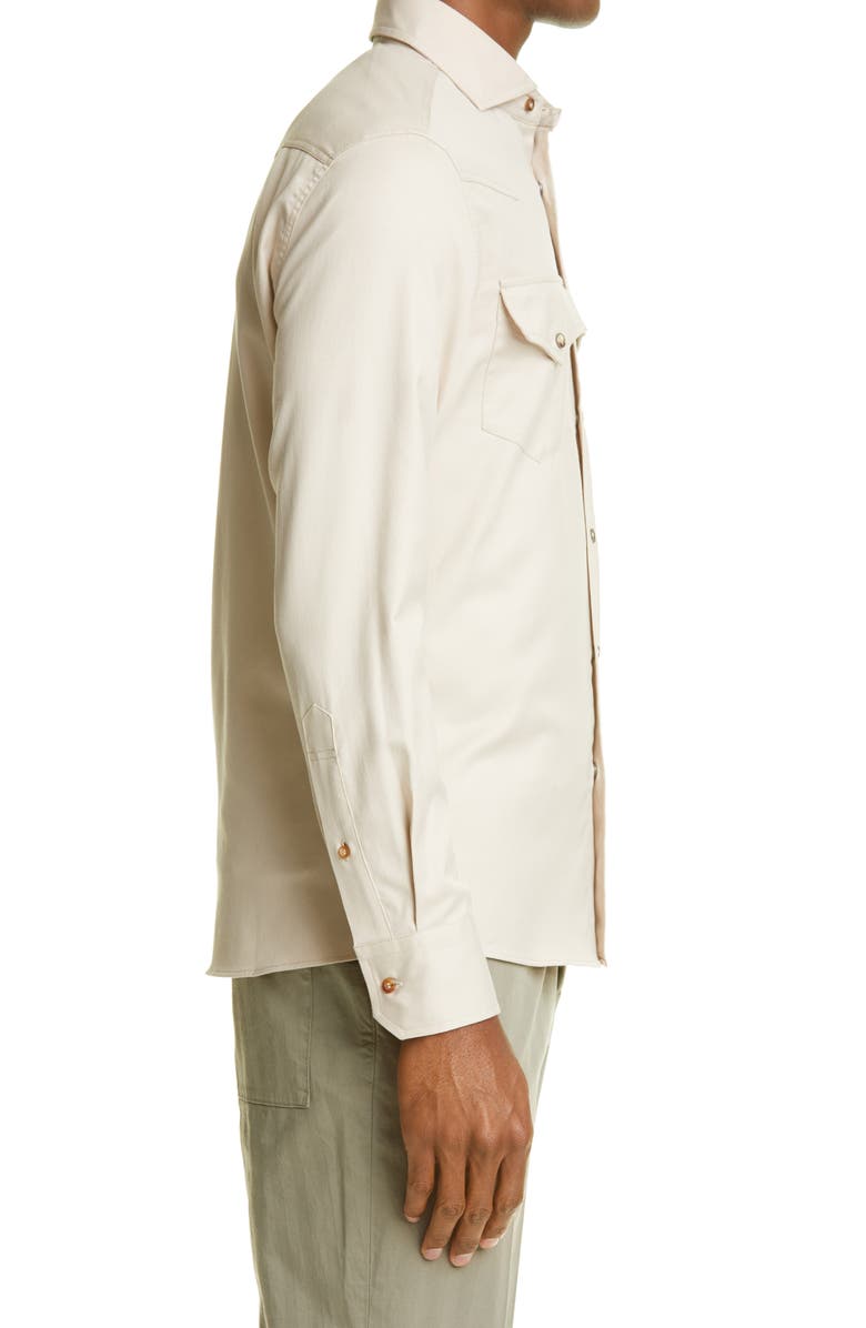 Brunello Cucinelli Leisure Fit Cotton Twill Western Shirt, Alternate, color, 