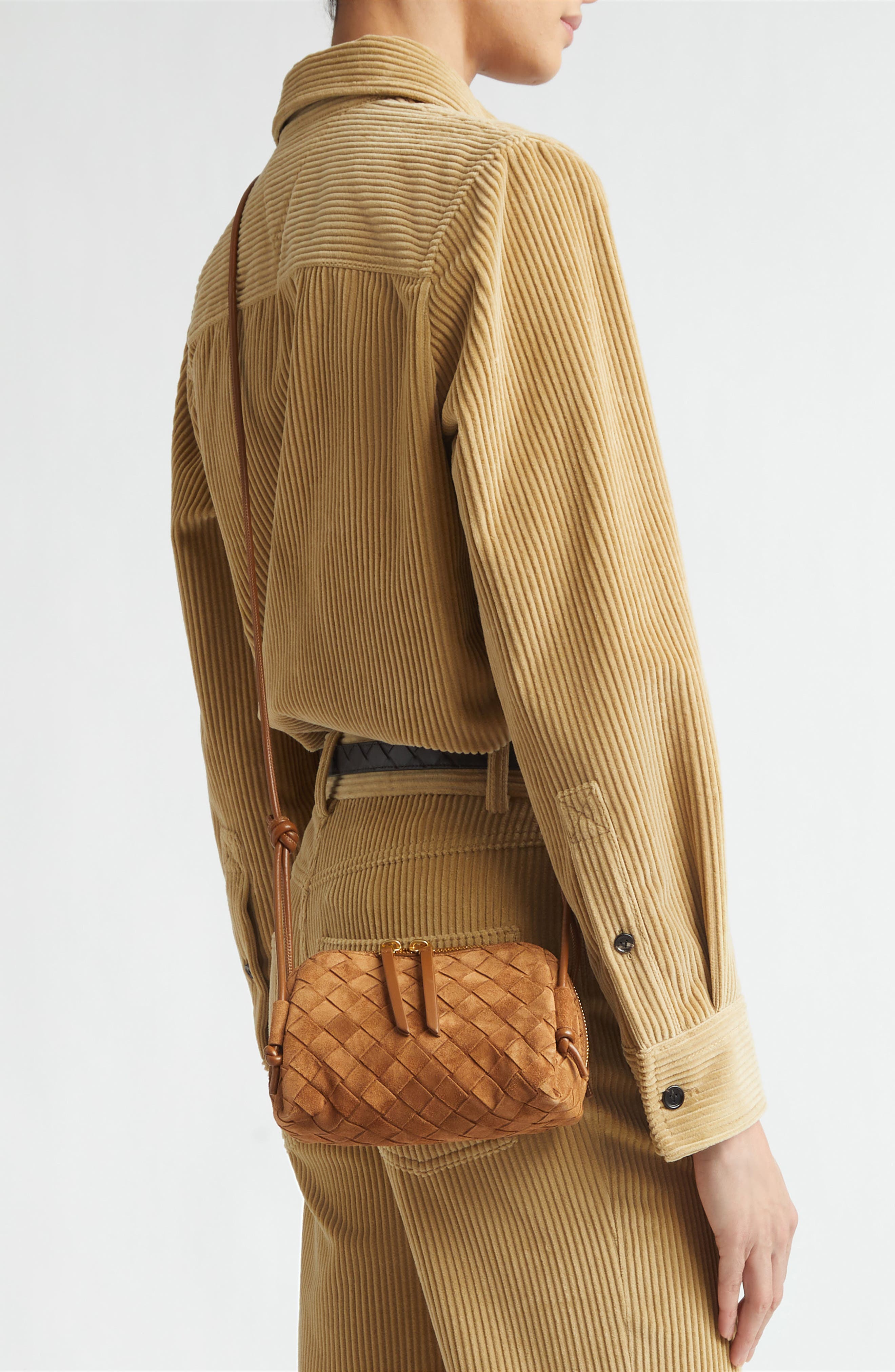Concert Intrecciato Suede Crossbody Pouch, Alternate, color, 2588 AMBER-GOLD