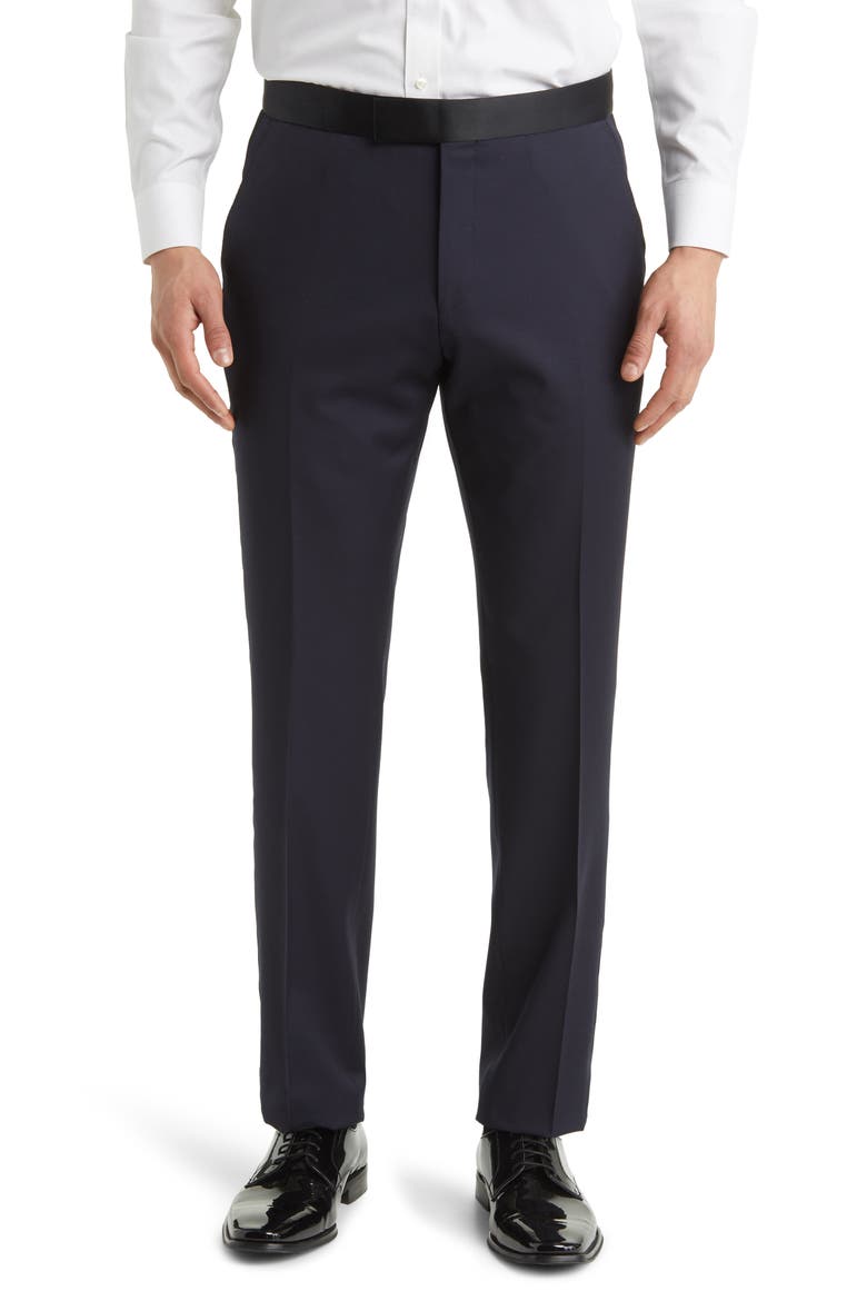 Genius Slim Fit Navy Virgin Wool Tuxedo Pants, Main, color, NAVY