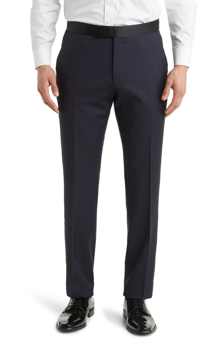BOSS Genius Virgin Wool Tux Pants, Main, color, Navy