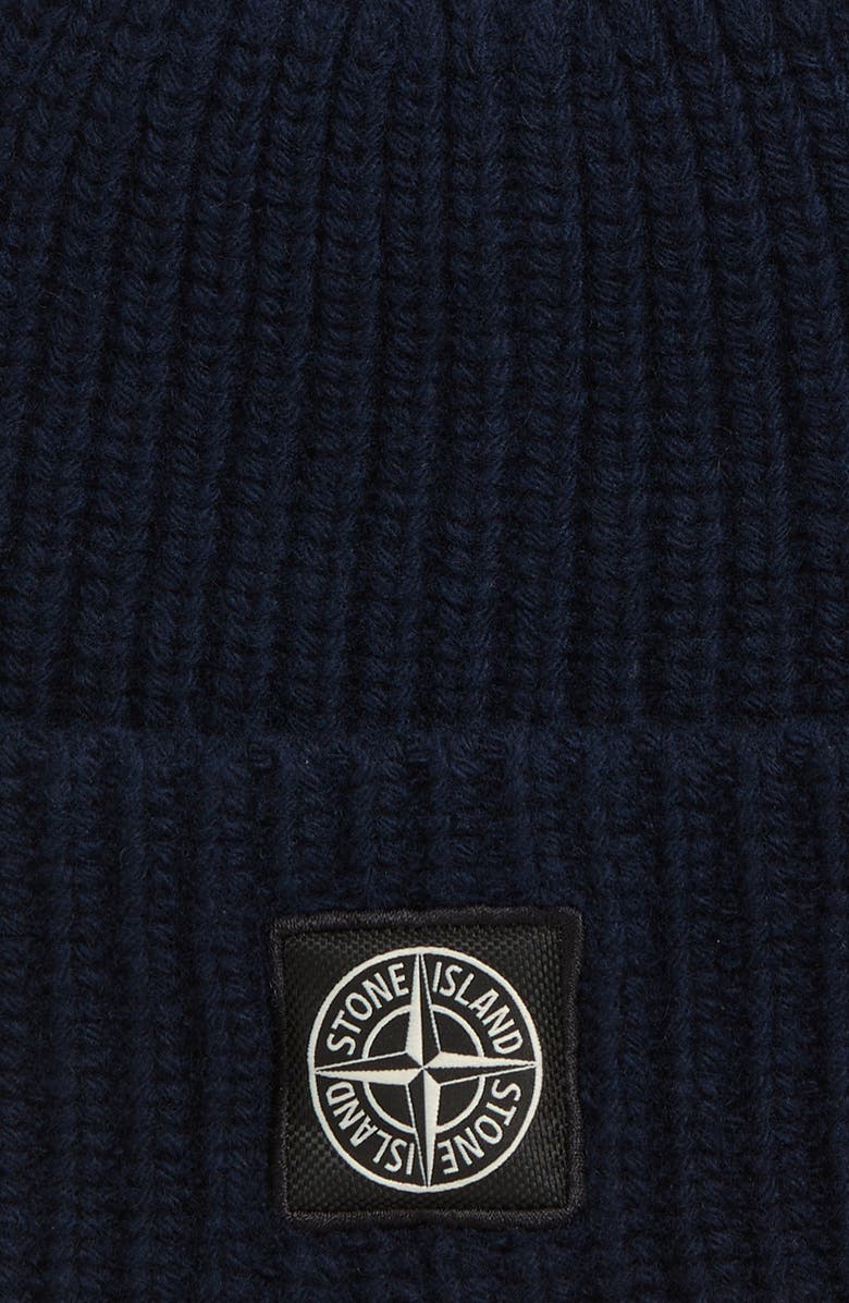 Stone Island Logo Patch Virgin Wool Rib Beanie, Alternate, color, Navy Blue