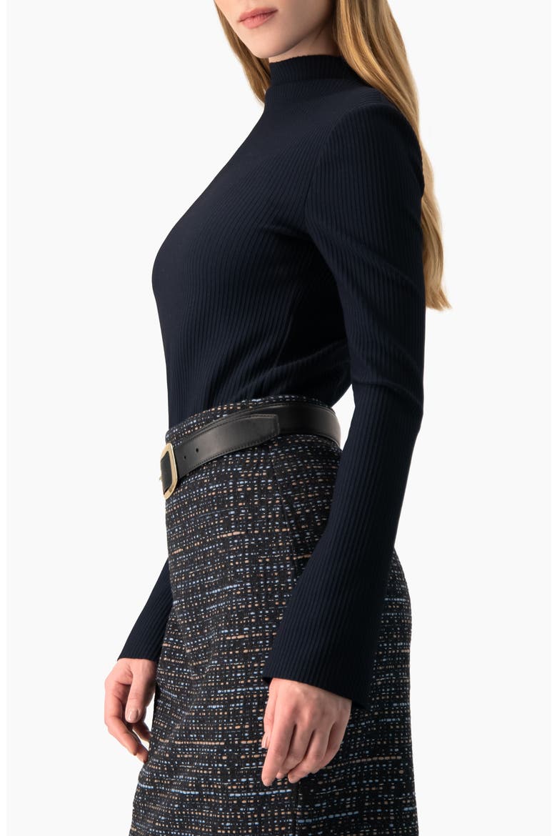 Long Sleeve High-Neck Ribbed Blouse, Alternate, color, Navy Blue
