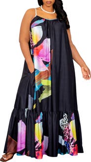 BUXOM COUTURE Floral Print Voluminous Maxi Dress