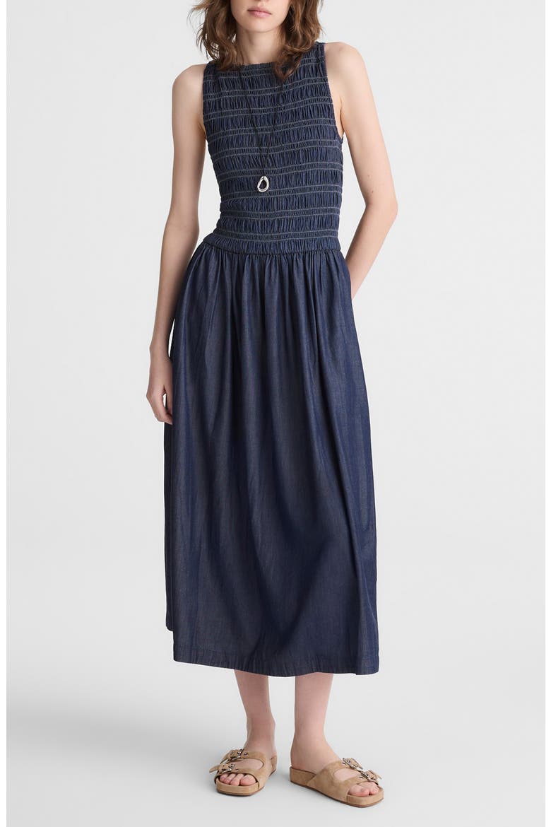 Denim Smocked Boat Neck Maxi Dress, Alternate, color, CARRIGAN WASH