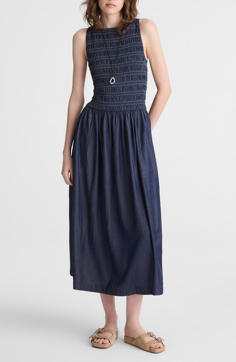 Madewell Denim Smocked Boat Neck Maxi Dress, Alternate, color, Carrigan Wash