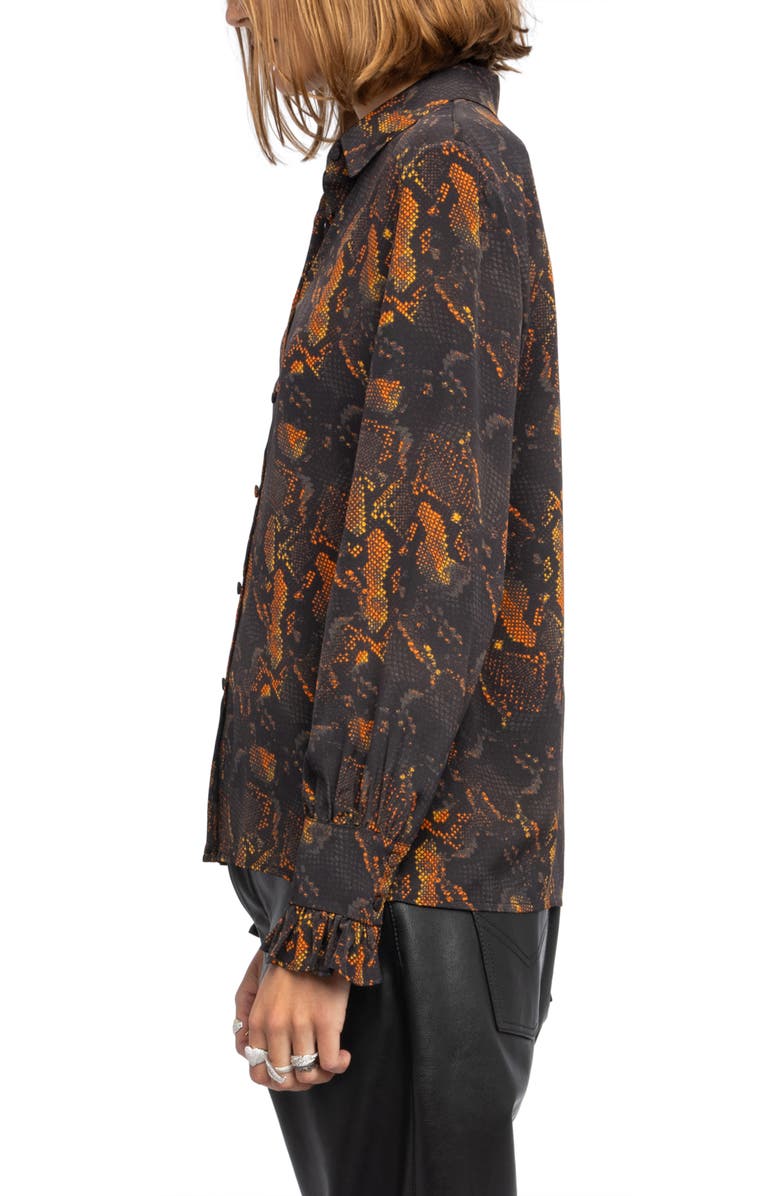 Zadig & Voltaire Thely Python Print Silk Button-Up Shirt, Alternate, color, Black