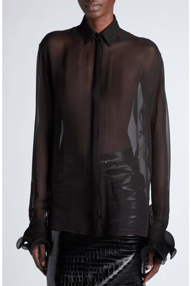 Silk Chiffon Button Front Shirt, Alternate, color, BLACK