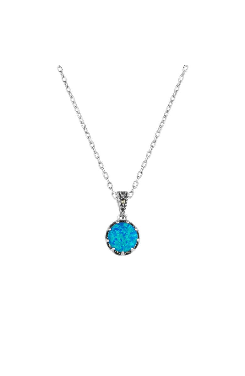 Spero London Round Opal High Quality Sterling Silver Pendant Necklace, Main, color, Dark Opal
