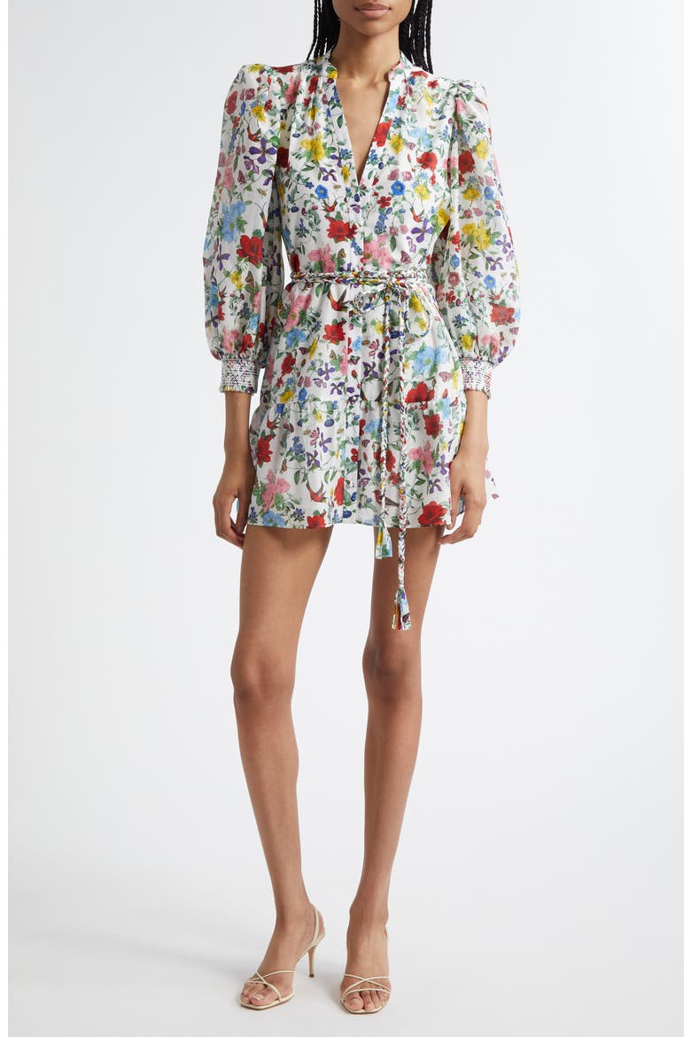 Antonette Floral Belted Cotton & Silk Minidress, Main, color, DOLLHOUSE