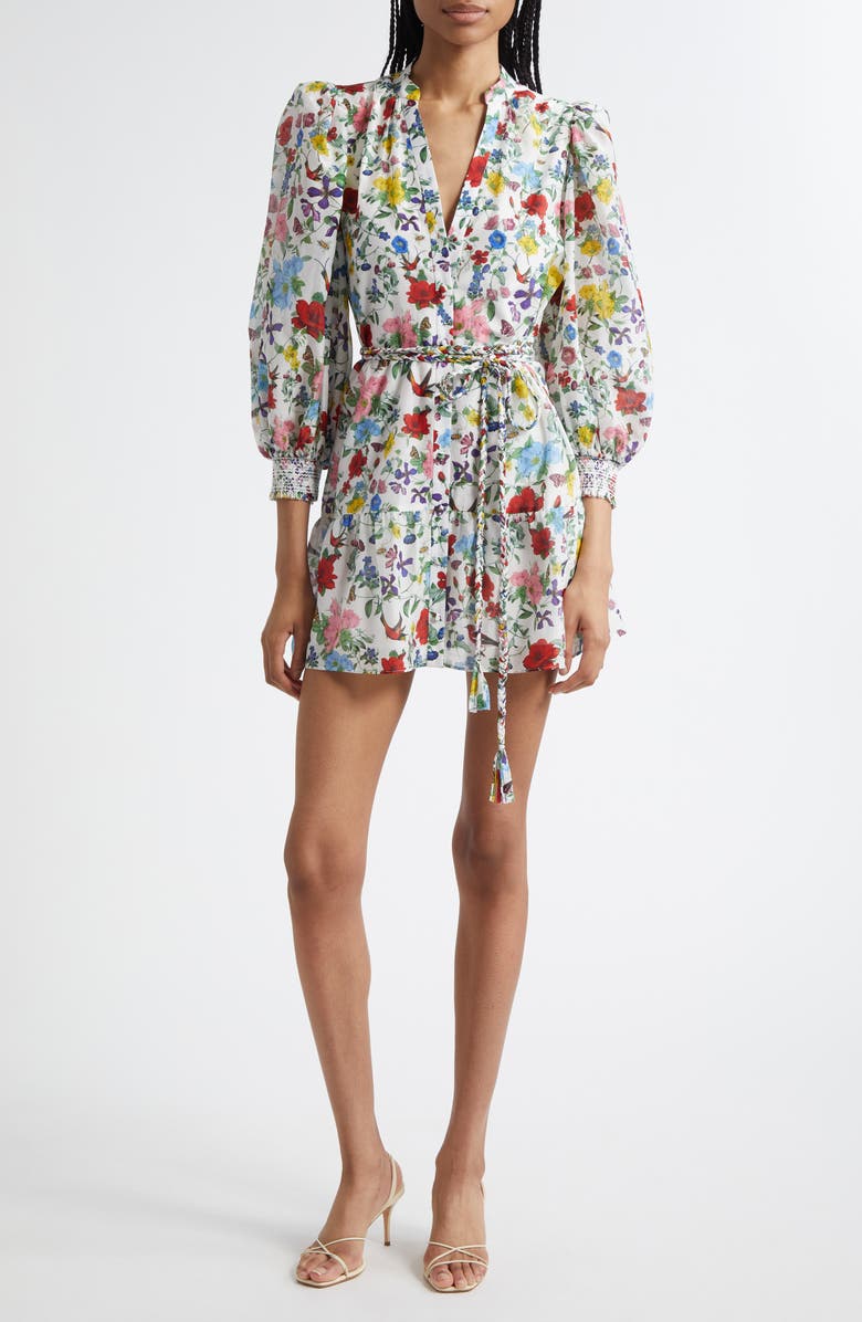 Alice + Olivia Antonette Floral Belted Cotton & Silk Minidress, Main, color, Dollhouse