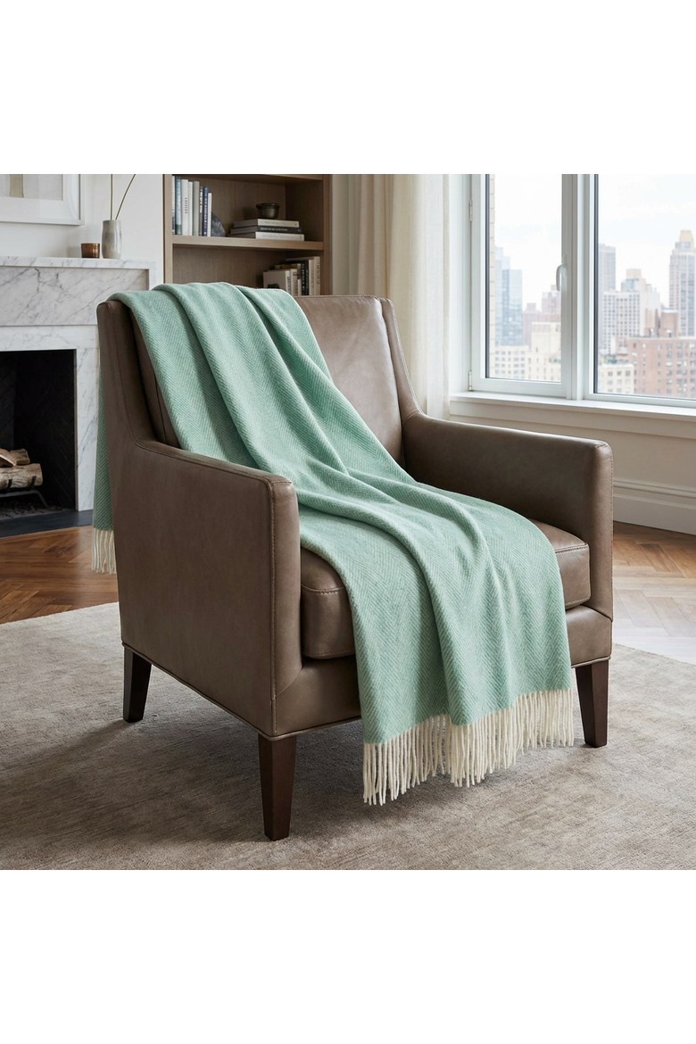 Southampton Home Merino Wool Herringbone Throw, Alternate, color, Green