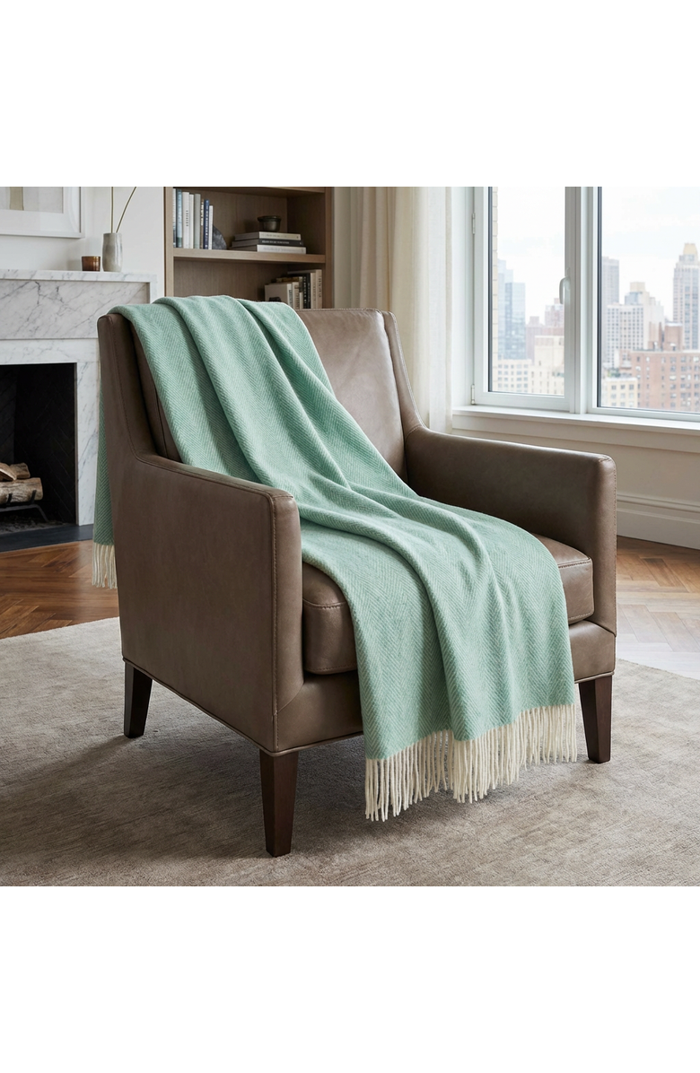 Prince of Scots Southampton Home Merino Wool Herringbone Throw, Alternate, color, Green