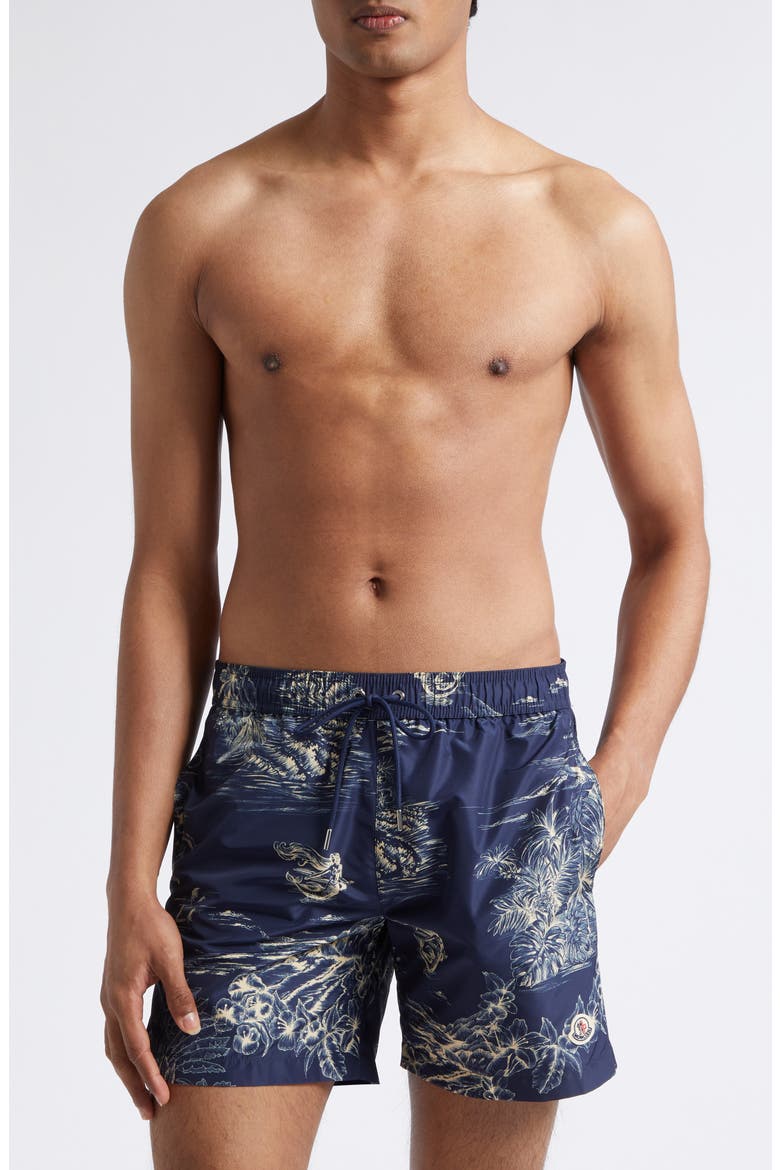 Tropical Print Swim Trunks, Main, color, BLUE