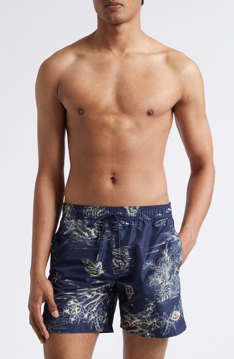 Tropical Print Swim Trunks