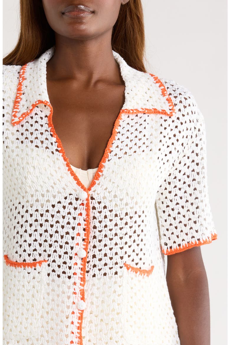 Crochet Button-Up Cover-Up, Alternate, color, WHITE