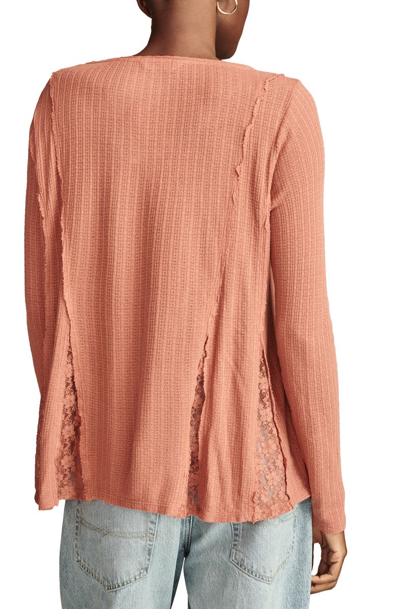 Lucky Brand Lace Godet Swing Henley, Alternate, color, Chutney