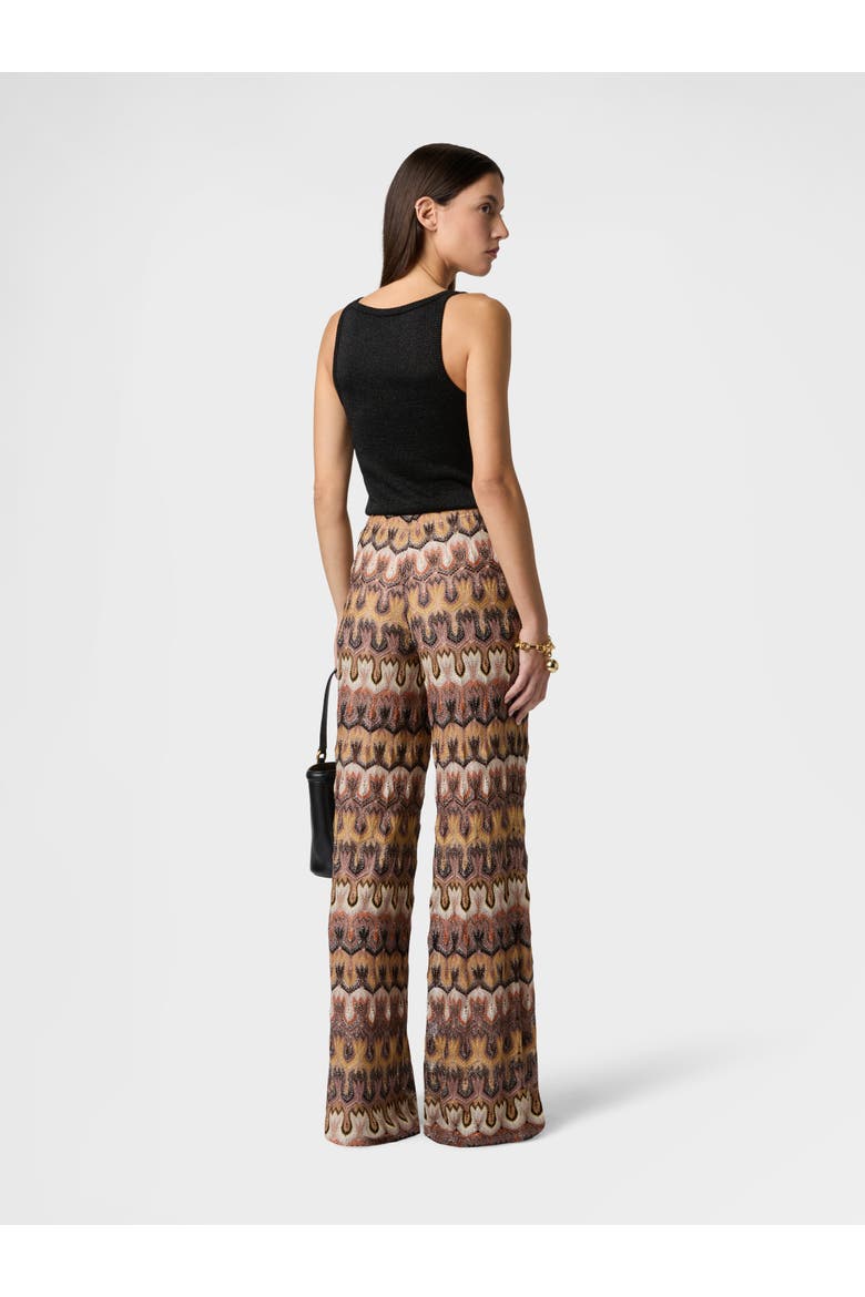 Trousers In Viscose Lamé Arabesque Motif, Alternate, color, Tan