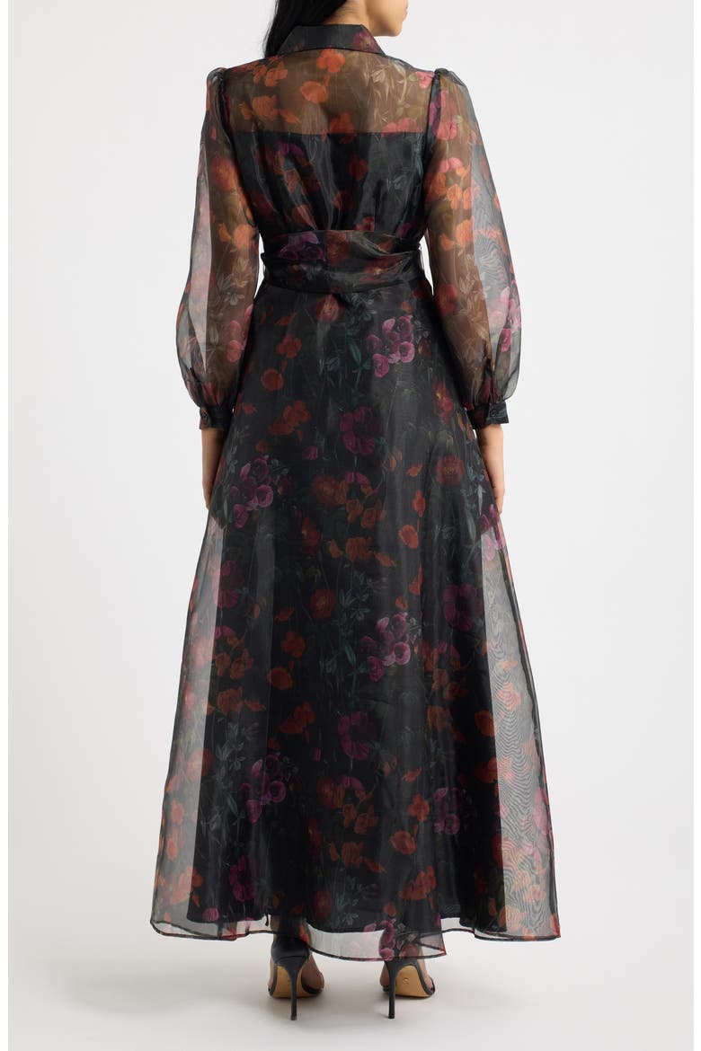 Floral Long Sleeve Organza Shirtdress, Alternate, color, BLACK MULTI
