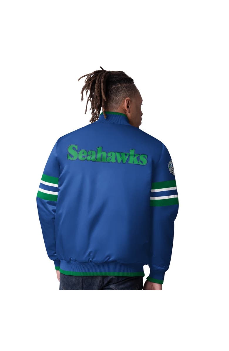 STARTER Men's Starter Royal Seattle Seahawks Vintage Logo Scout I Full-Snap Varsity Jacket, Alternate, color, Royal