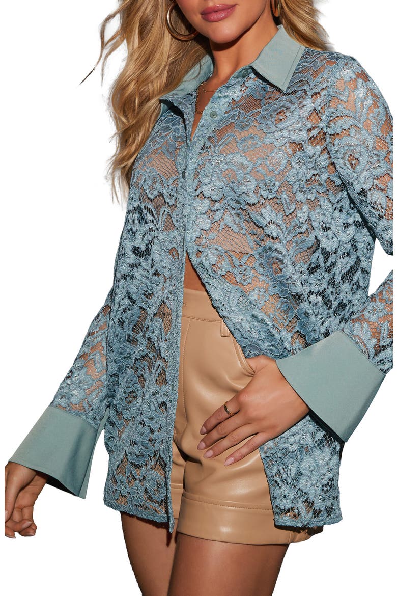 Off the Vine Sheer Lace Shirt, Main, color, SEAFOAM