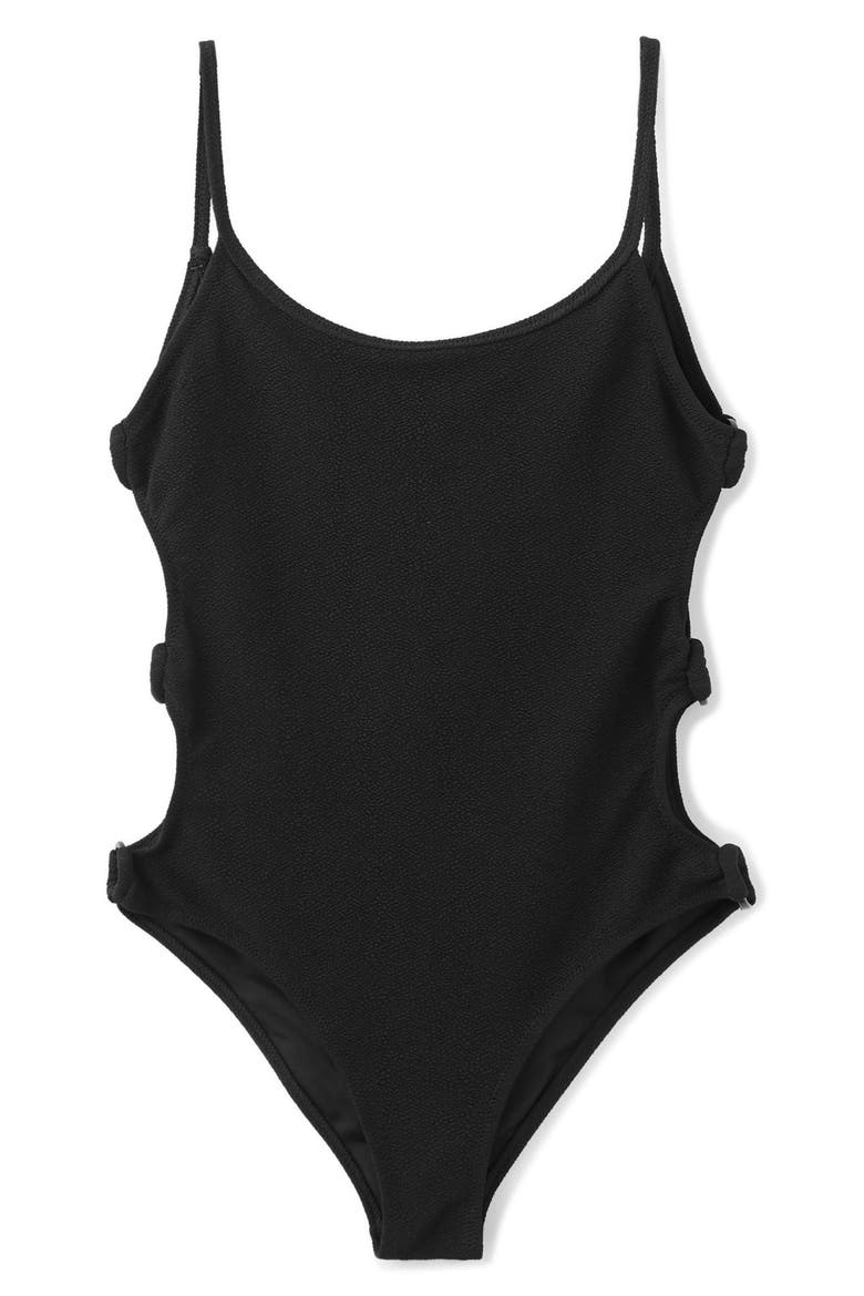 Textured One-Piece Swimsuit, Alternate, color, BLACK