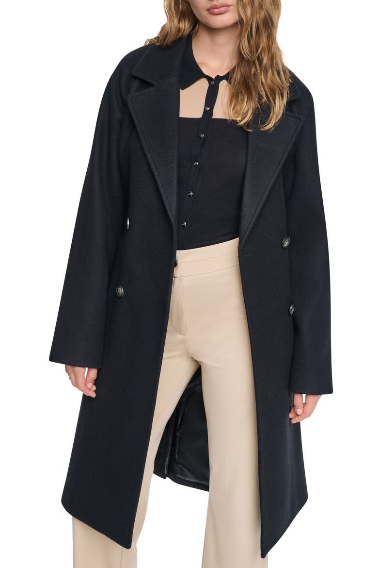 Belted Faux Wool Coat, Alternate, color, BLACK
