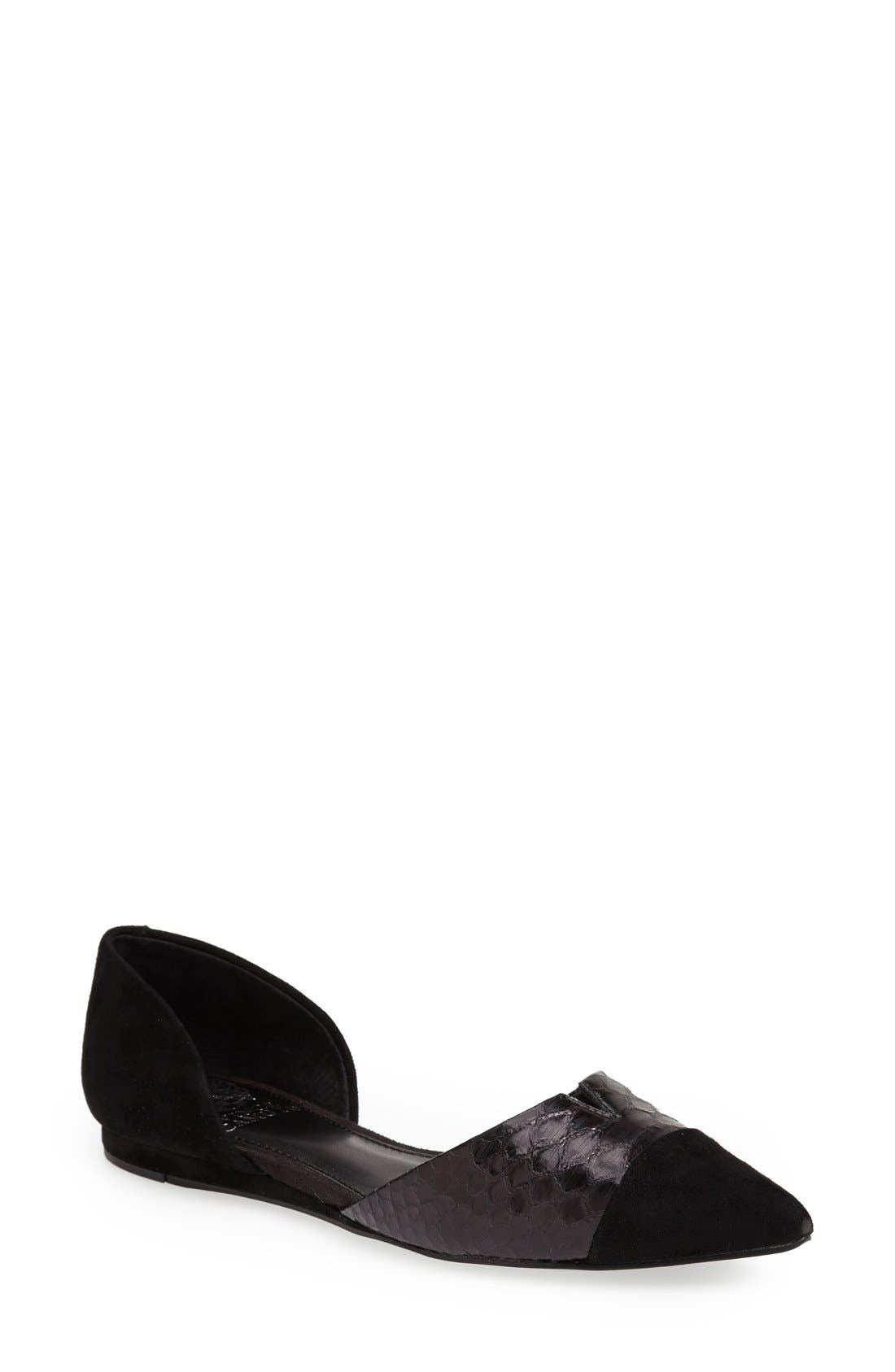 'Halia' d'Orsay Pointy Toe Flat, Main, color, BLACK SNAKE/ BLACK SUEDE
