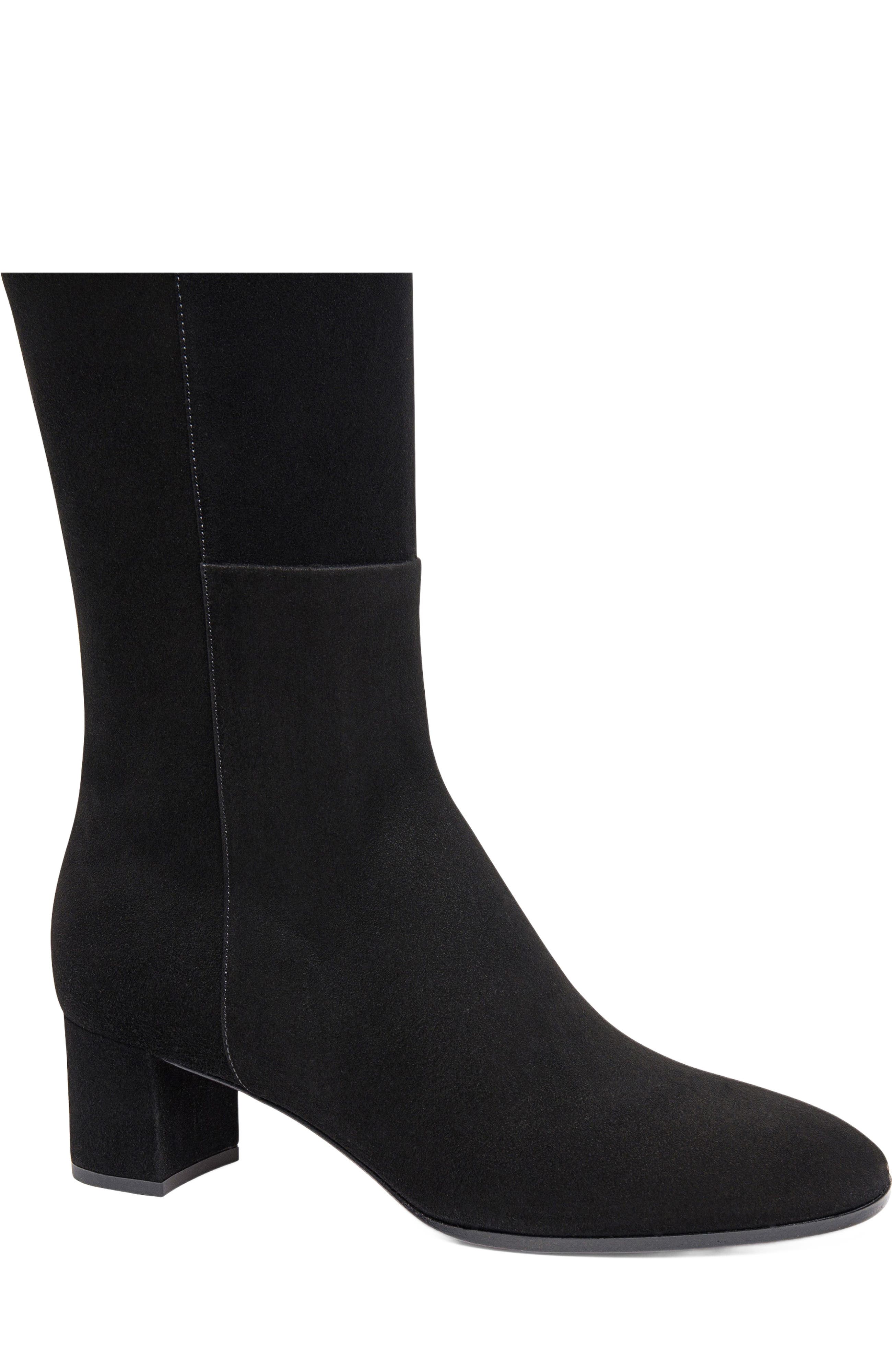 Santoni Suede Low-Heel Boot, Alternate, color, Black