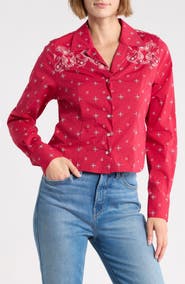 Good American Dolly Tailored Bandana Print Cotton Poplin Camp Shirt