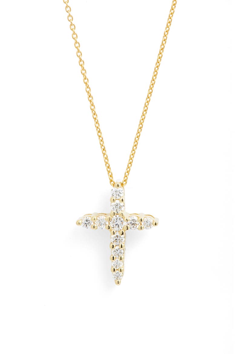 Tiny Treasures Diamond Cross Pendant Necklace, Main, color, YELLOW GOLD
