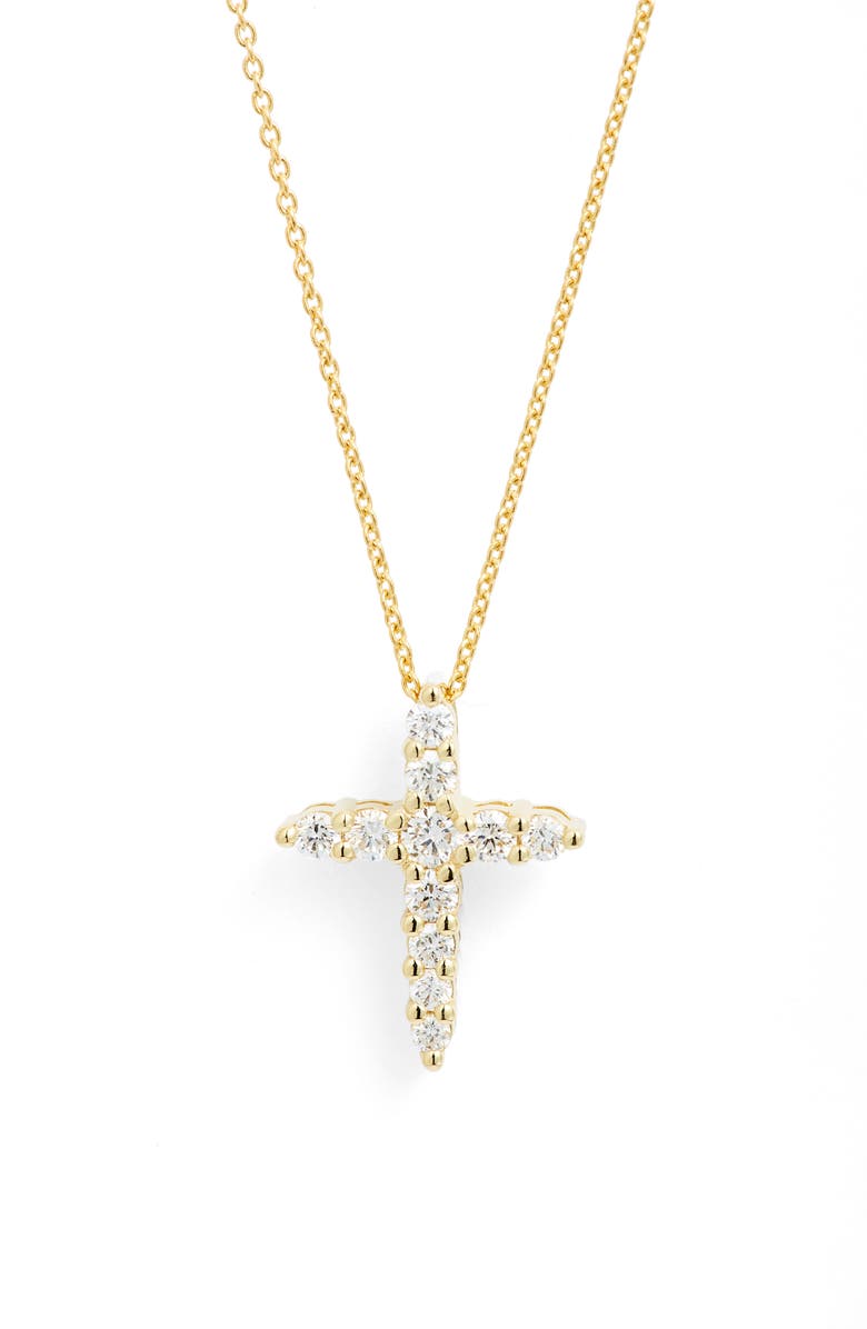 Roberto Coin Tiny Treasures Diamond Cross Pendant Necklace, Main, color,