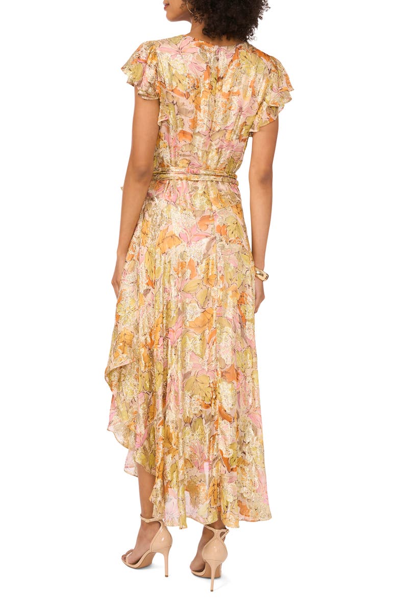 Metallic Floral Asymmetric Hem Dress, Alternate, color, CRUSHED ORANGE